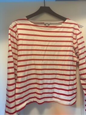 J. Crew White and Red Striped Boatneck Top